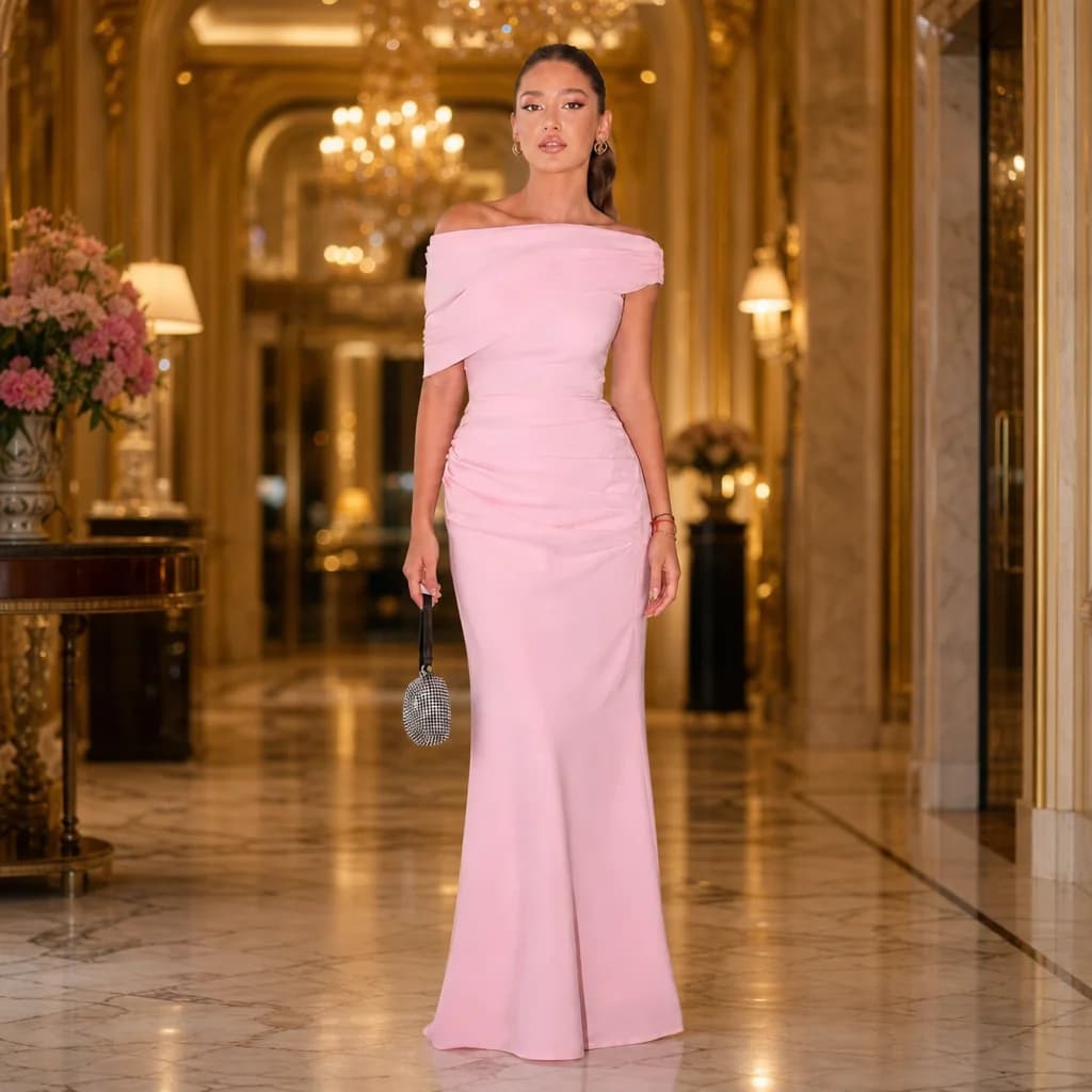 La Rose Poudrée — Draped One-Shoulder Trumpet Dress — view 1 of 4
