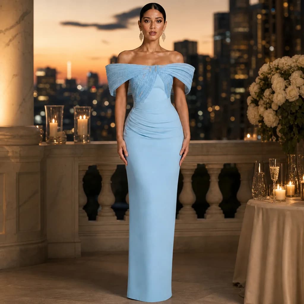 L'Élégante — Off-the-Shoulder Jersey Column Dress